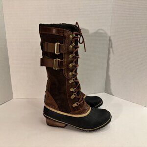 Sorel Conquest Carly Women's Size 7.5 Waterproof Winter Boots Brown Leather